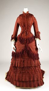 dark red wedding dress, 1879