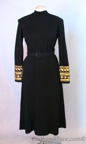 Wool jersey dress with Native American influence on sleeves. Courtesy of coutureallure.com